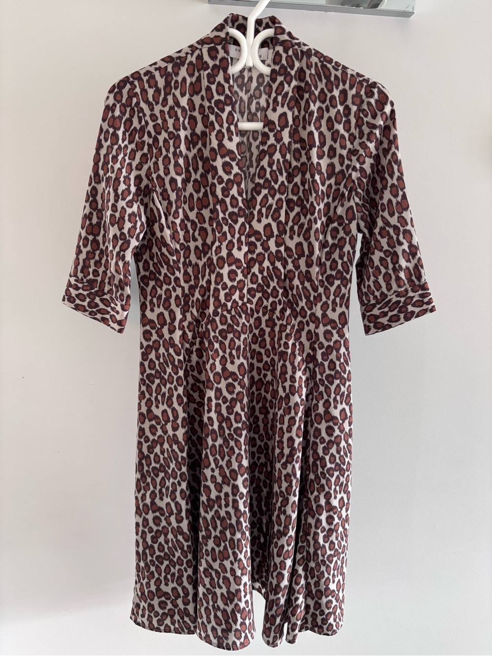 Derek Lam Brown and Cream Leopard-Print  Dress with Elbow Sleeves